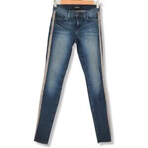 J BRAND Kacie Wicked Tuxedo Stripe‎ Skinny Jean Leather Trim